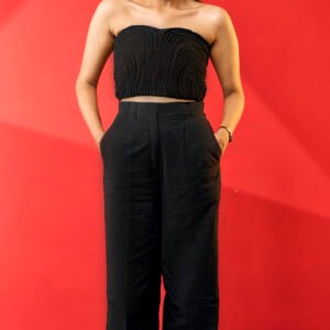 LINEN PLEATED STRAIGHT TROUSERS